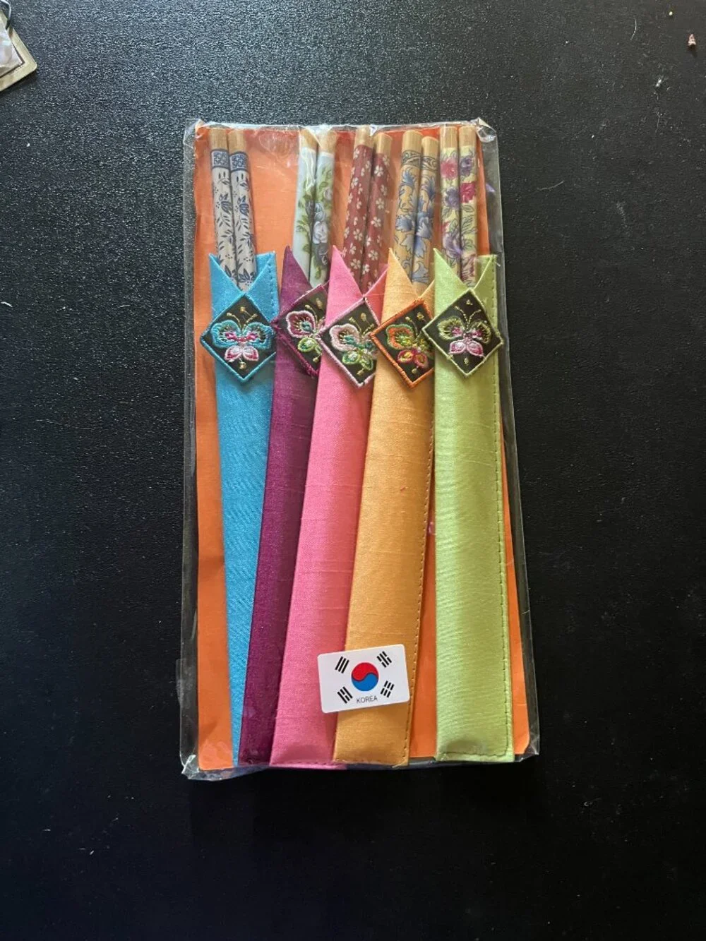 Korean Traditional 5 Piece Chopstick Gift Set with Fabric Sleeves